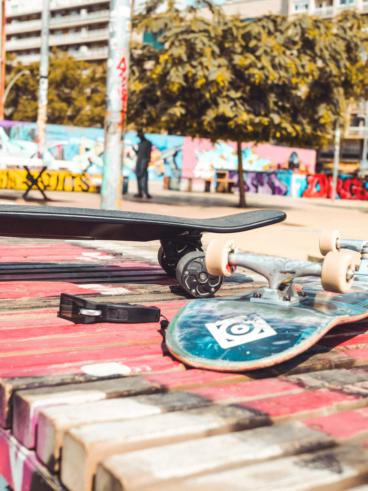 ONSRA ZENO on a painted bench